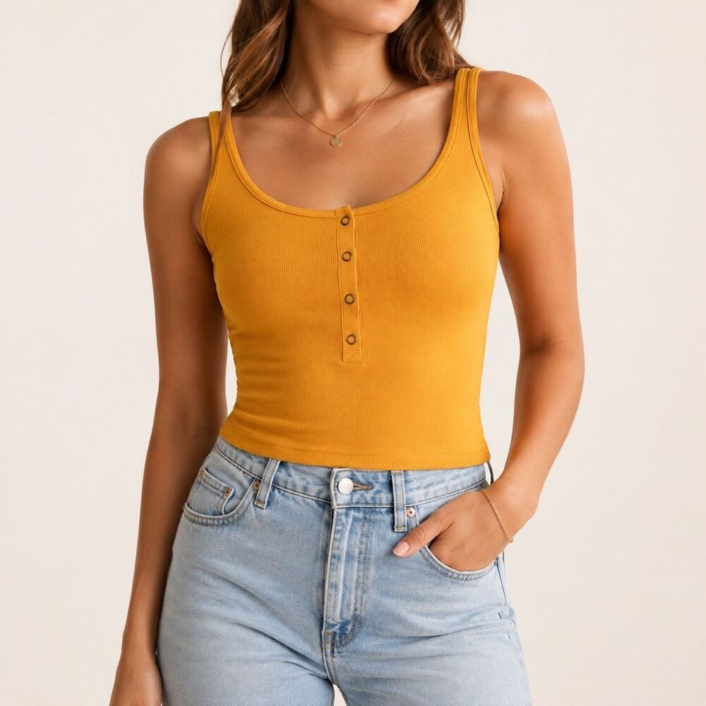 Abercrombie & Fitch Mustard Ribbed Henley Tank Top NWT